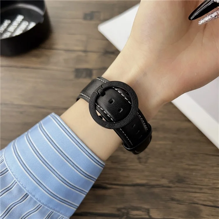 Correa de cuero con textura de caballo salvaje de 20 mm para Samsung Galaxy Watch7 44 mm / 40 mm con hebilla redonda - Negro Marrón