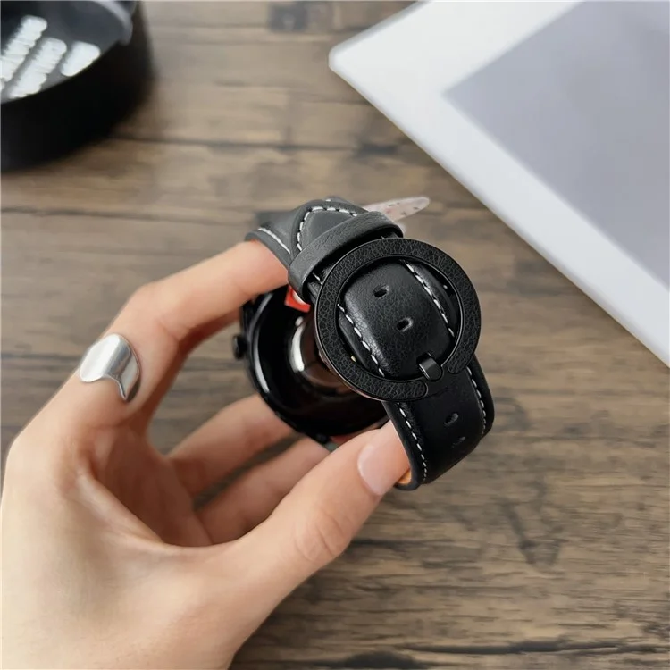 Correa de cuero con textura de caballo salvaje de 20 mm para Samsung Galaxy Watch7 44 mm / 40 mm con hebilla redonda - Negro Marrón