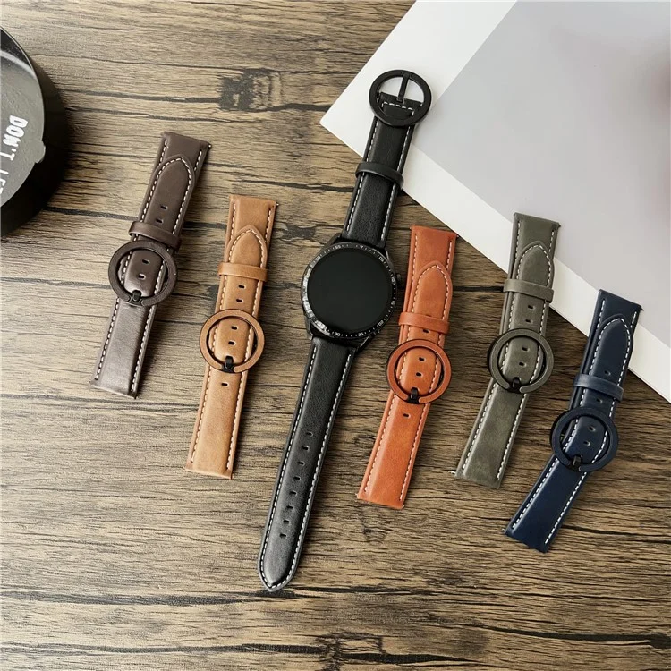Correa de cuero con textura de caballo salvaje de 20 mm para Samsung Galaxy Watch7 44 mm / 40 mm con hebilla redonda - Negro Marrón