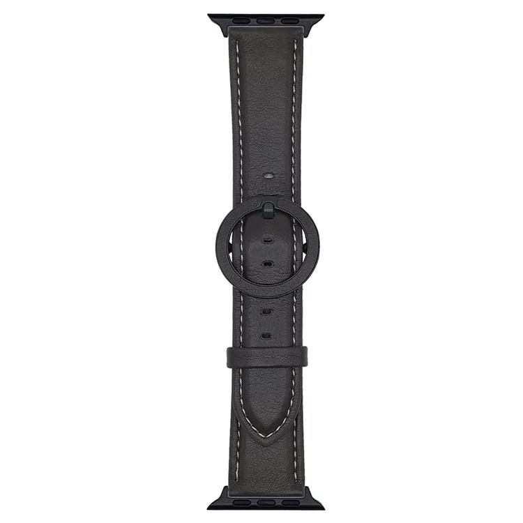Crazy Horse Texture Round Buckle Leather Watch Band For Apple Watch Series 10 Ultra 9 8 7 SE 6 5 4 3 2 1 46mm 49mm 45mm 44mm 42mm - Black Brown