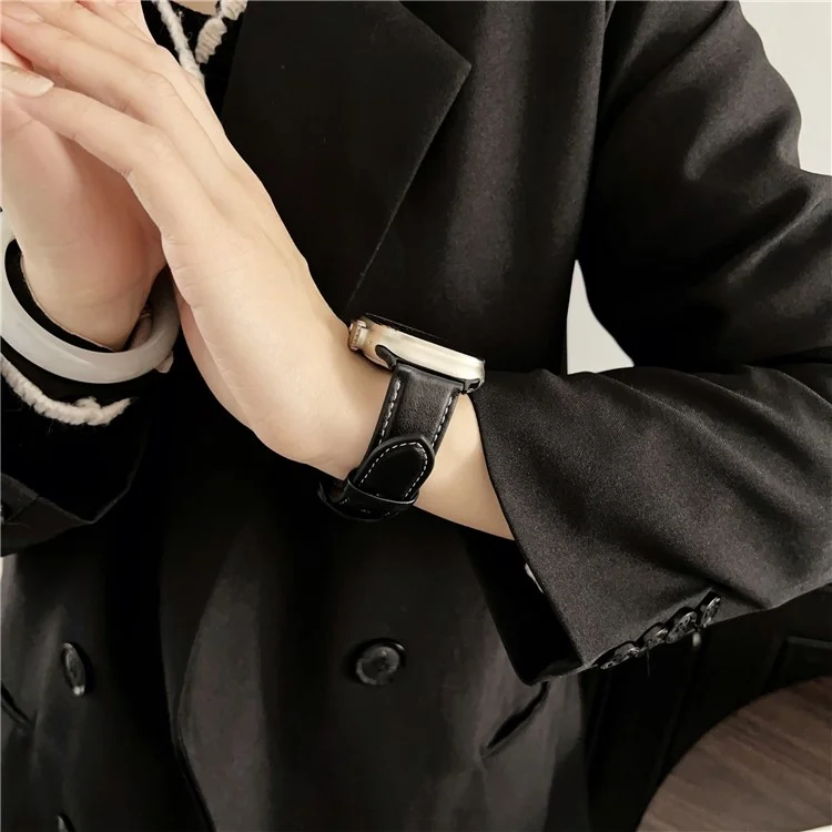 Crazy Horse Texture Round Buckle Leather Watch Band For Apple Watch Series 10 Ultra 9 8 7 SE 6 5 4 3 2 1 46mm 49mm 45mm 44mm 42mm - Black Brown