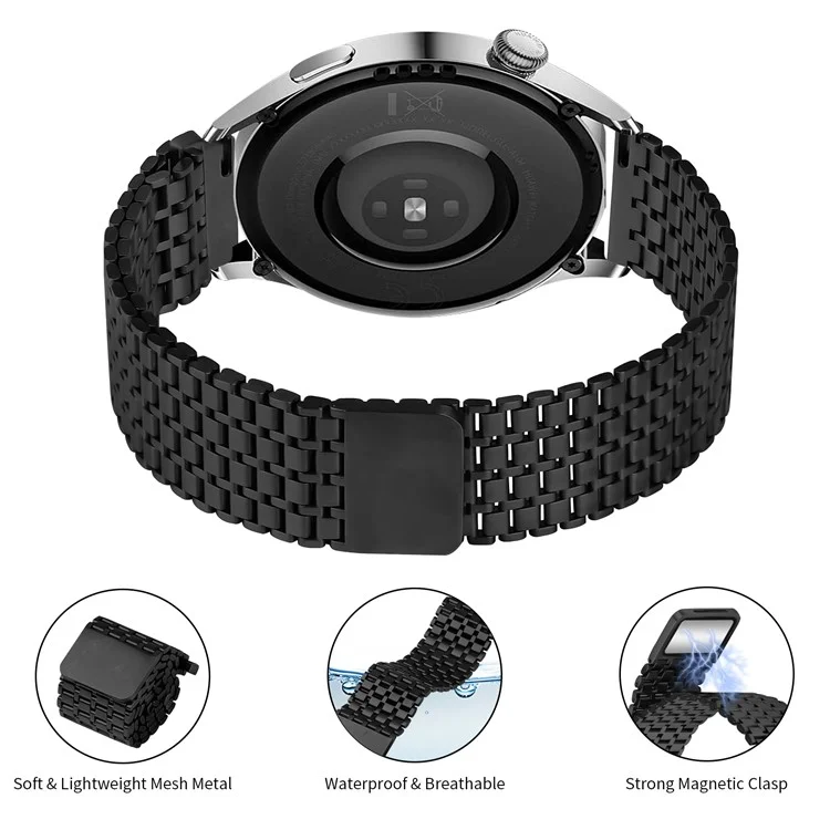 Для часов Huawei Watch GT 5 46 мм Ремешок для часов 22 мм Девятибусинный магнитный браслет из нержавеющей стали - Черный