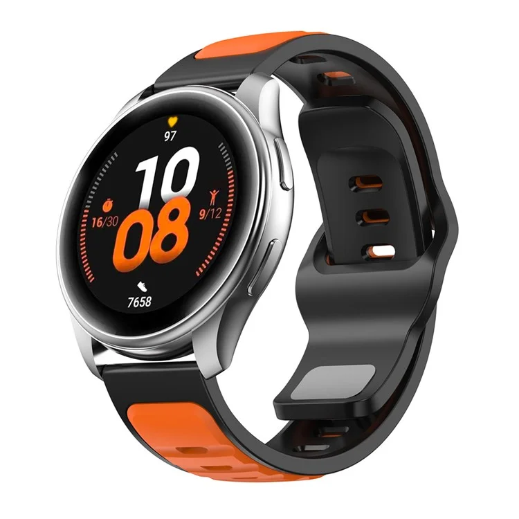 Correa de silicona de 20 mm para Samsung Galaxy Watch7 40mm/44mm/Huami Amazfit Active 2, banda deportiva de doble color para muñeca - Naranja / Negro