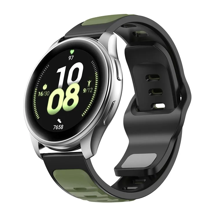 20mm Silicone Strap for Samsung Galaxy Watch7 40mm/44m/Huami Amazfit Active 2 Dual Color Sport Wrist Band - Army Green  /  Black