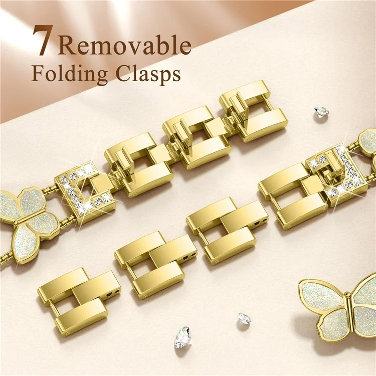 Zinc Alloy Bands For Apple Watch 10 Ultra 9 8 7 SE 6 5 4 3 2 1 46mm 49mm 45mm 44mm 42mm Double Butterfly Chain Strap - Gold  /  Glitter