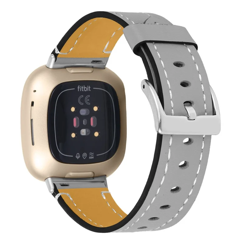 Replacement Genuine Leather Smart Watch Strap Cowhide Wrist Band for Fitbit Versa 3/Sense - Grey