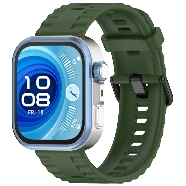 Silicone Strap with Black Buckle for Huawei Watch Fit 4 Pro / 4 / 3 Breathable Watch Band - Army Green