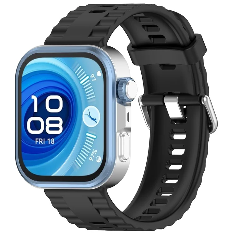 Silikon-Armband mit Silberschnalle für Huawei Watch Fit 4 Pro / 4 / 3 Atmungsaktives Uhrenarmband - Schwarz