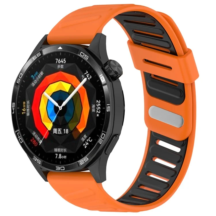 22mm Silicone Strap for Huawei Watch GT 5 46mm / Samsung Galaxy Watch3 45mm Dual Color Watch Band Tilted Hole Design - Orange / Black