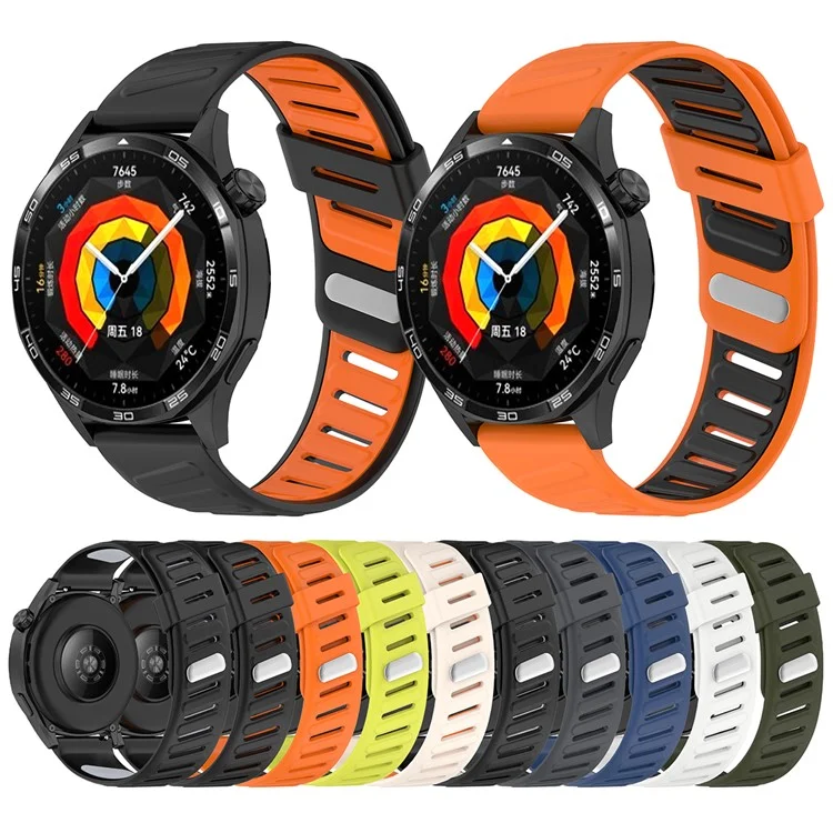 22mm Silicone Strap for Huawei Watch GT 5 46mm / Samsung Galaxy Watch3 45mm Dual Color Watch Band Tilted Hole Design - Orange / Black