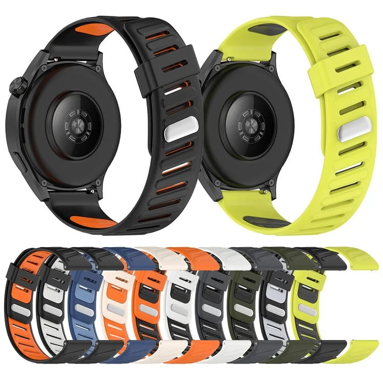 22mm Silicone Strap for Huawei Watch GT 5 46mm / Samsung Galaxy Watch3 45mm Dual Color Watch Band Tilted Hole Design - Orange / Black