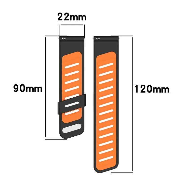 22mm Silicone Strap for Huawei Watch GT 5 46mm / Samsung Galaxy Watch3 45mm Dual Color Watch Band Tilted Hole Design - Orange / Black