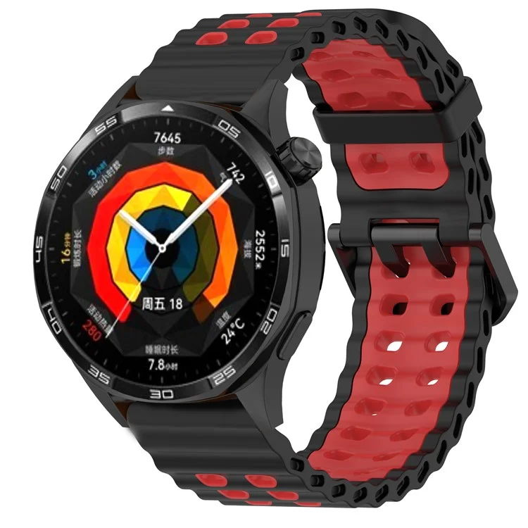 22mm Watch Band for for Huawei Watch GT 5 46mm / Samsung Galaxy Watch3 45mm Dual Color Silicone Strap - Black / Red