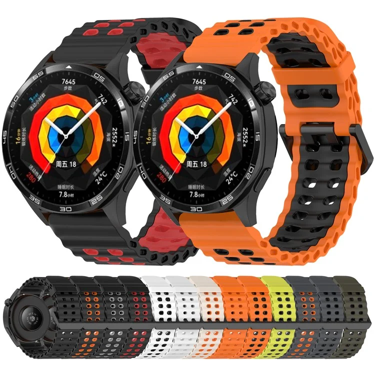 22mm Watch Band for for Huawei Watch GT 5 46mm / Samsung Galaxy Watch3 45mm Dual Color Silicone Strap - Black / Red
