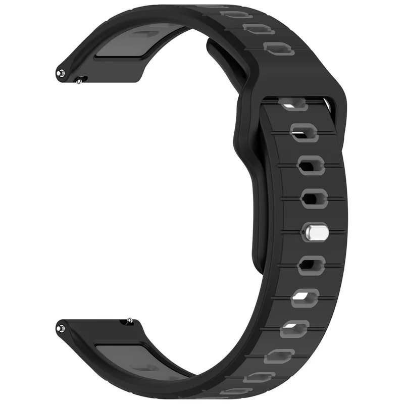 Para Garmin Vivoactive 6 Pulseira de Silicone para Relógio de 20mm com Listras Horizontais e Fivela Reversa - Preto+Cinza