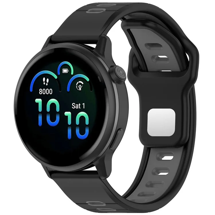 Para Garmin Vivoactive 6 Pulseira de Silicone para Relógio de 20mm com Listras Horizontais e Fivela Reversa - Preto+Cinza