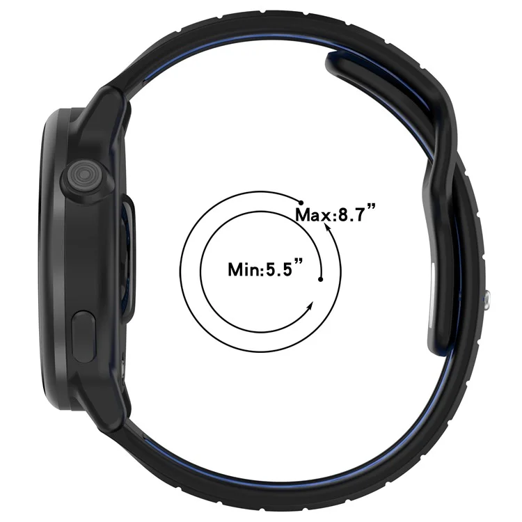 Para Garmin Vivoactive 6 Pulseira de Silicone para Relógio de 20mm com Listras Horizontais e Fivela Reversa - Preto+Cinza