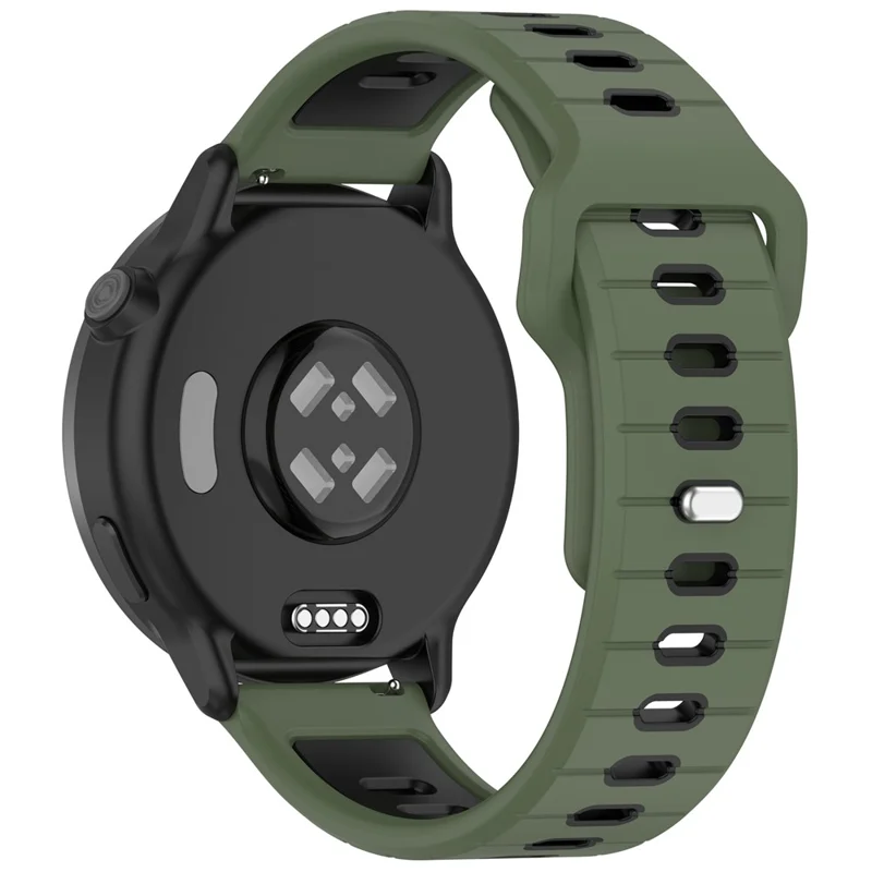 For Garmin Vivoactive 6 Silicone Watch Band 20mm Horizontal Stripe Reverse Buckle Wrist Strap - Olive Green+Black