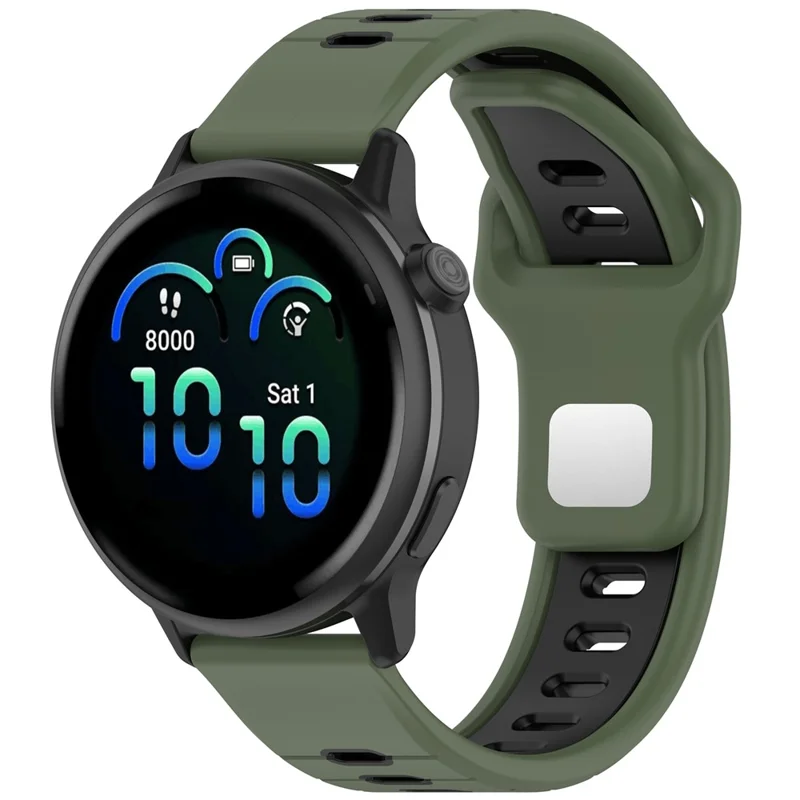 For Garmin Vivoactive 6 Silicone Watch Band 20mm Horizontal Stripe Reverse Buckle Wrist Strap - Olive Green+Black