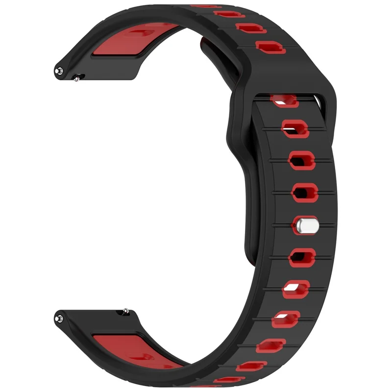 For Garmin Vivoactive 6 Silicone Watch Band 20mm Horizontal Stripe Reverse Buckle Wrist Strap - Black+Red