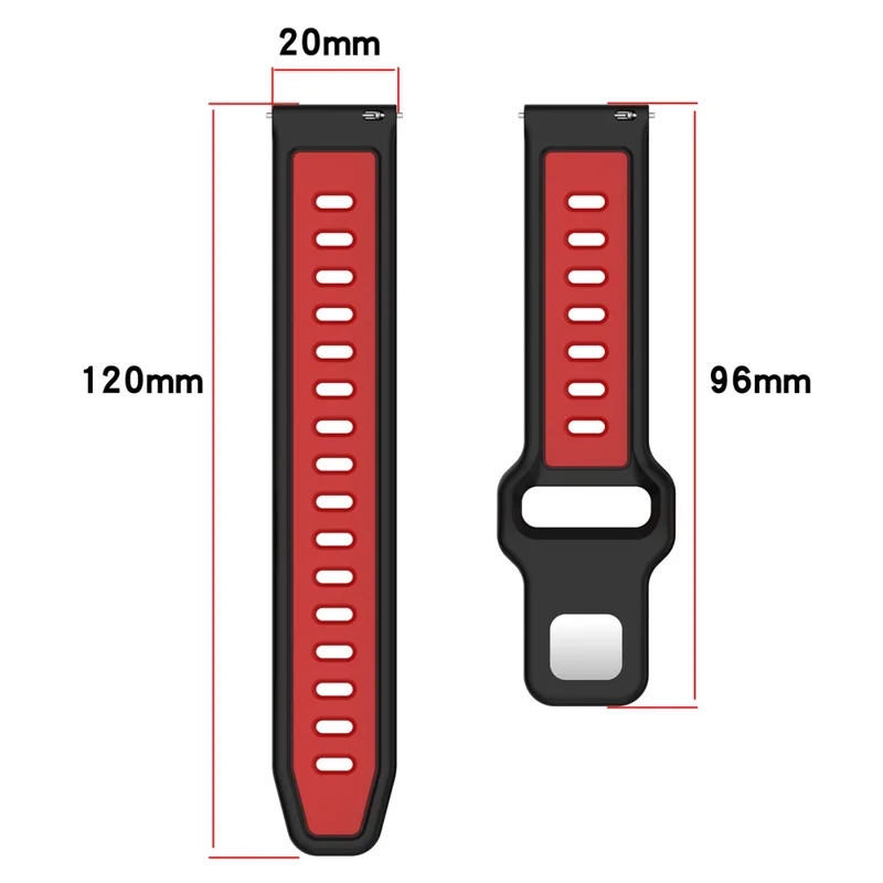 For Garmin Vivoactive 6 Silicone Watch Band 20mm Horizontal Stripe Reverse Buckle Wrist Strap - Black+Red