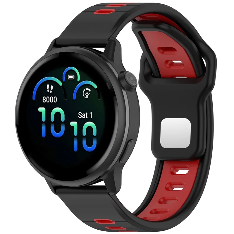 For Garmin Vivoactive 6 Silicone Watch Band 20mm Horizontal Stripe Reverse Buckle Wrist Strap - Black+Red