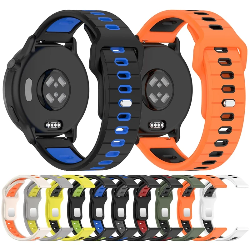 For Garmin Vivoactive 6 Silicone Watch Band 20mm Horizontal Stripe Reverse Buckle Wrist Strap - Black+Red