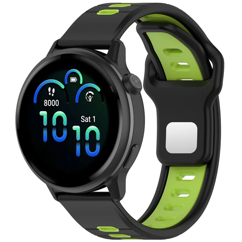 For Garmin Vivoactive 6 Silicone Watch Band 20mm Horizontal Stripe Reverse Buckle Wrist Strap - Black+Green