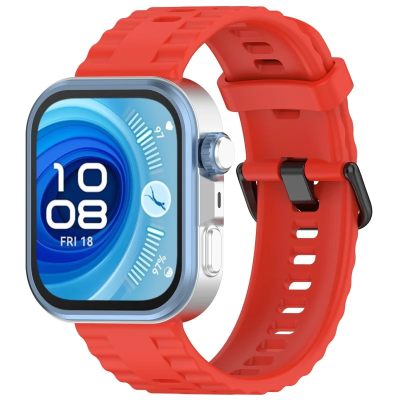 Silicone Watch Strap for Huawei Watch Fit 4 / Fit 4 Pro / Fit 3 Black Buckle Wrist Band - Red
