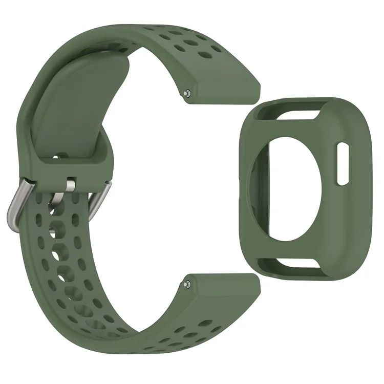 Для Huami Amazfit Bip 6 A2435 Силиконовый дышащий ремешок для часов + Защитный чехол - Темно-зеленый