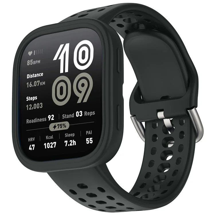 Для Huami Amazfit Bip 6 A2435 Силиконовый дышащий ремешок для часов + Защитный чехол - Черный