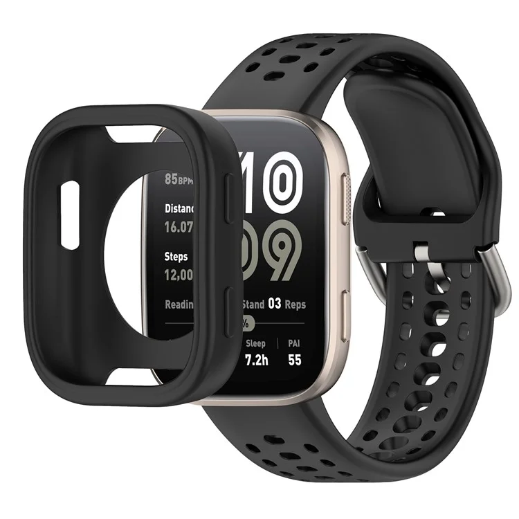 Для Huami Amazfit Bip 6 A2435 Силиконовый дышащий ремешок для часов + Защитный чехол - Черный