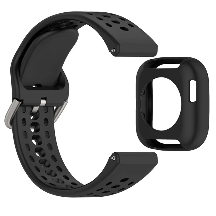 Для Huami Amazfit Bip 6 A2435 Силиконовый дышащий ремешок для часов + Защитный чехол - Черный