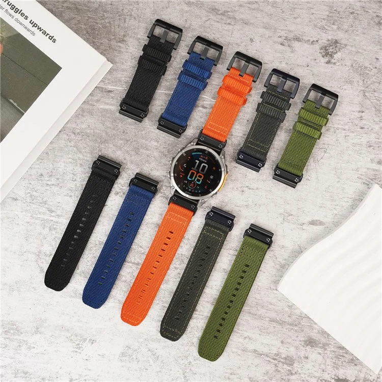 Bracelet de montre de 22 mm pour Garmin Fenix 7 Pro / Fenix 8 47 mm / Tactix 8 47 mm - Bracelet en nylon ajustable - Noir