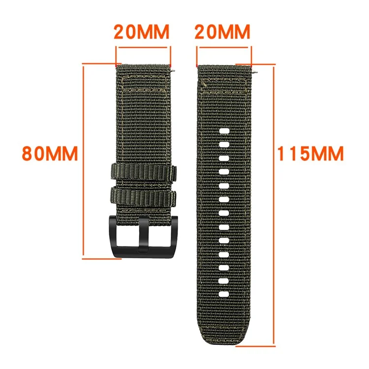 20mm Watch Band for Samsung Galaxy Watch7 40mm / 44mm / Garmin Forerunner 165 Nylon Woven Strap - Black