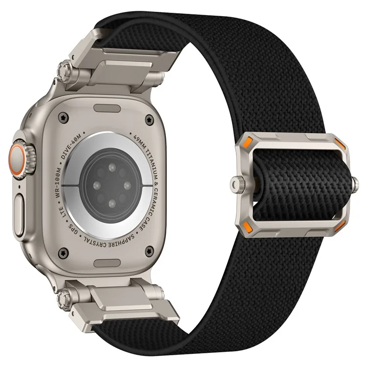 Wrist Band for Apple Watch Series 10 Ultra 9 8 7 SE 6 5 4 3 2 1 46mm 49mm 45mm 44mm 42mm Titanium Color Metal Connector Nylon Watch Strap - Black