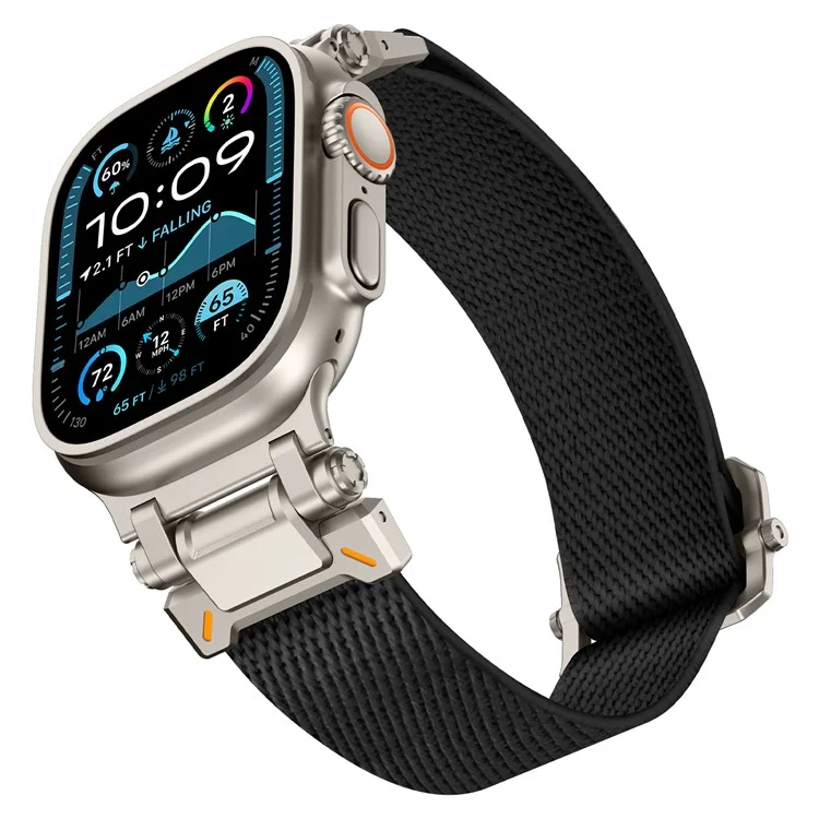 Wrist Band for Apple Watch Series 10 Ultra 9 8 7 SE 6 5 4 3 2 1 46mm 49mm 45mm 44mm 42mm Titanium Color Metal Connector Nylon Watch Strap - Black