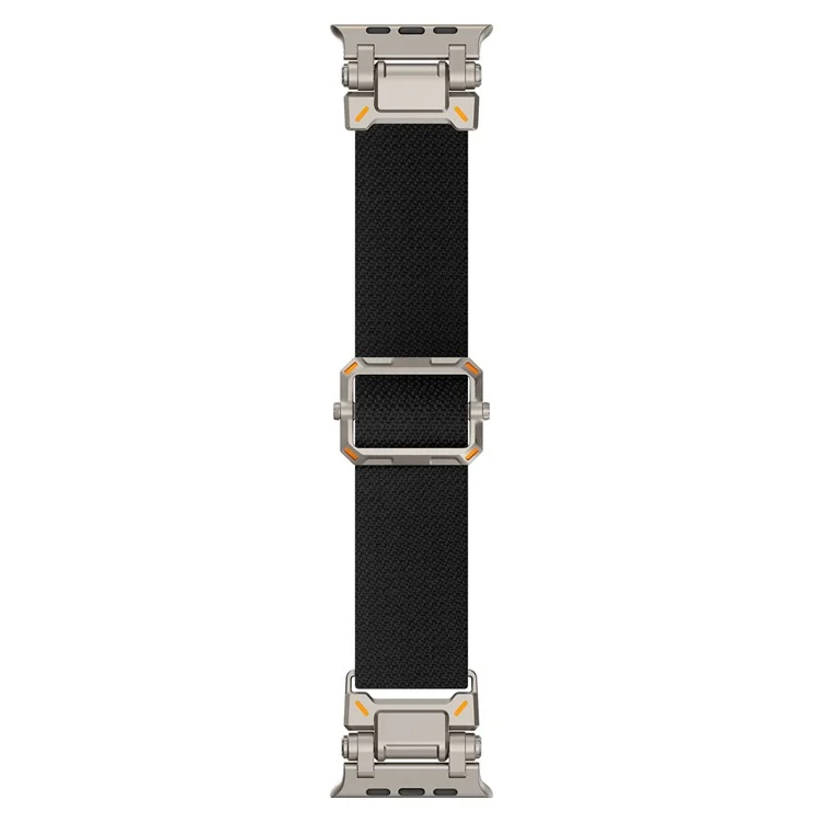 Wrist Band for Apple Watch Series 10 Ultra 9 8 7 SE 6 5 4 3 2 1 46mm 49mm 45mm 44mm 42mm Titanium Color Metal Connector Nylon Watch Strap - Black