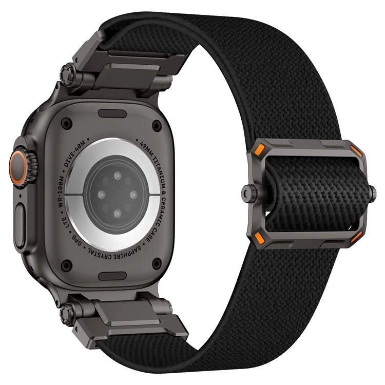 Wrist Band for Apple Watch Series 10 Ultra 9 8 7 SE 6 5 4 3 2 1 46mm 49mm 45mm 44mm 42mm Black Metal Connector Nylon Watch Strap - Black