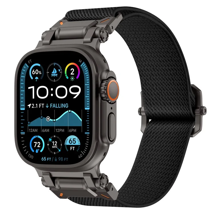 Wrist Band for Apple Watch Series 10 Ultra 9 8 7 SE 6 5 4 3 2 1 46mm 49mm 45mm 44mm 42mm Black Metal Connector Nylon Watch Strap - Black
