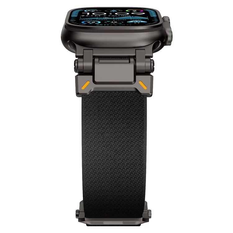 Wrist Band for Apple Watch Series 10 Ultra 9 8 7 SE 6 5 4 3 2 1 46mm 49mm 45mm 44mm 42mm Black Metal Connector Nylon Watch Strap - Black