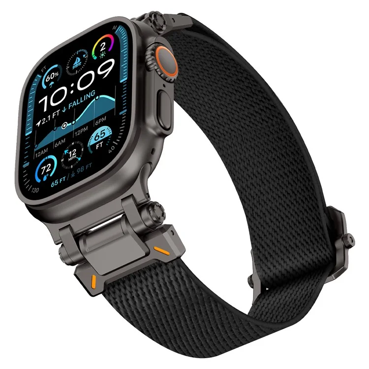 Wrist Band for Apple Watch Series 10 Ultra 9 8 7 SE 6 5 4 3 2 1 46mm 49mm 45mm 44mm 42mm Black Metal Connector Nylon Watch Strap - Black