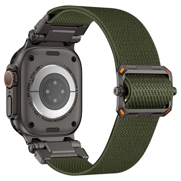 Bracelet pour Apple Watch Series 10 Ultra 9 8 7 SE 6 5 4 3 2 1 46mm 49mm 45mm 44mm 42mm Connecteur Métallique Noir Bracelet de Montre en Nylon - Vert