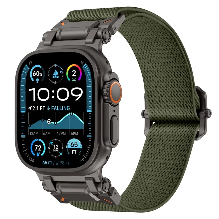 Bracelet pour Apple Watch Series 10 Ultra 9 8 7 SE 6 5 4 3 2 1 46mm 49mm 45mm 44mm 42mm Connecteur Métallique Noir Bracelet de Montre en Nylon - Vert