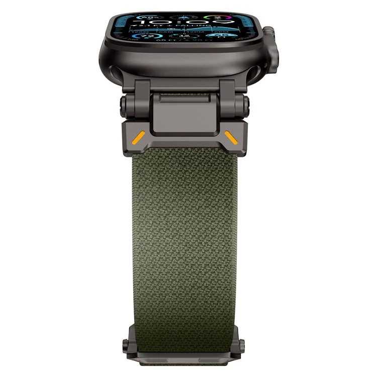 Bracelet pour Apple Watch Series 10 Ultra 9 8 7 SE 6 5 4 3 2 1 46mm 49mm 45mm 44mm 42mm Connecteur Métallique Noir Bracelet de Montre en Nylon - Vert