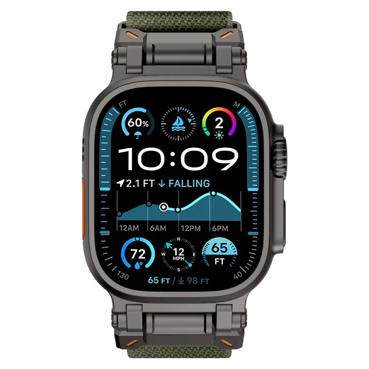 Bracelet pour Apple Watch Series 10 Ultra 9 8 7 SE 6 5 4 3 2 1 46mm 49mm 45mm 44mm 42mm Connecteur Métallique Noir Bracelet de Montre en Nylon - Vert