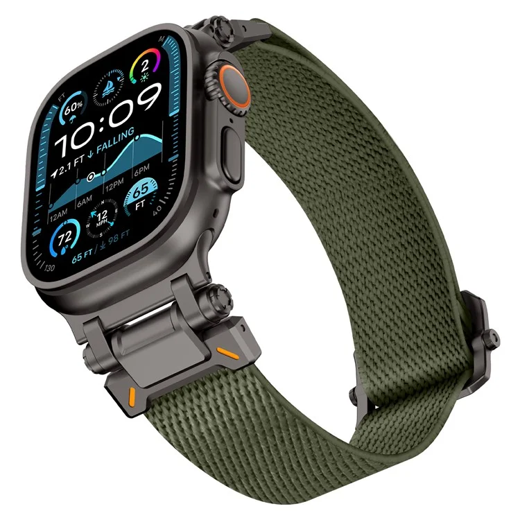 Bracelet pour Apple Watch Series 10 Ultra 9 8 7 SE 6 5 4 3 2 1 46mm 49mm 45mm 44mm 42mm Connecteur Métallique Noir Bracelet de Montre en Nylon - Vert