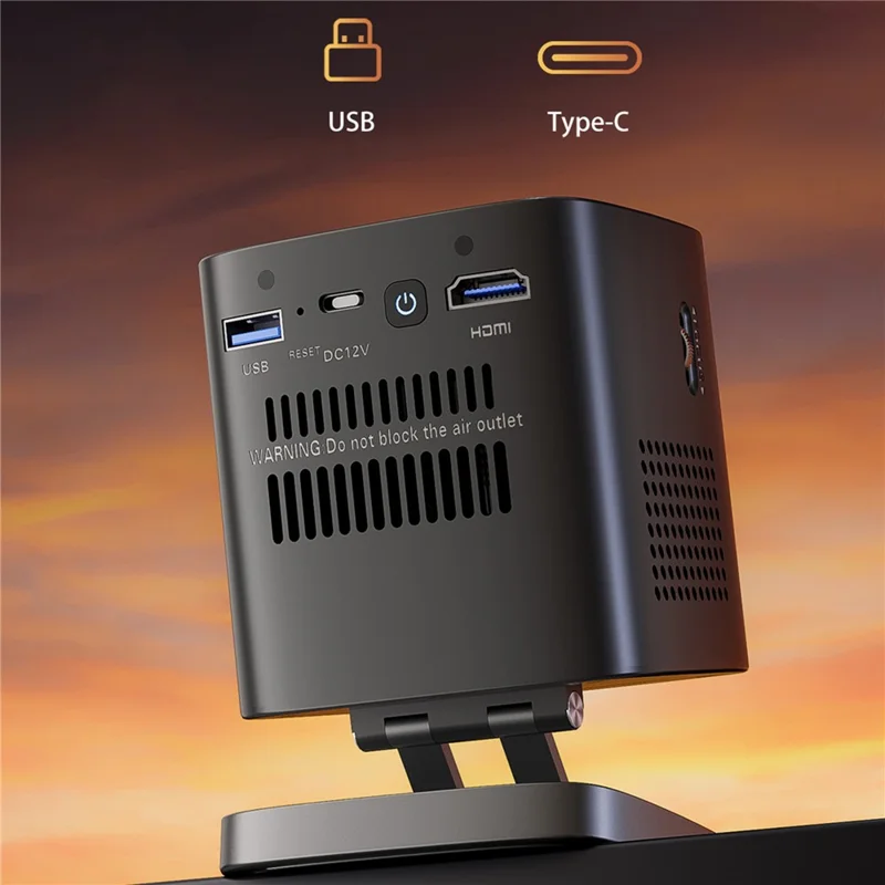 C1000 Upgraded DLP Mini Projector Home Outdoor Portable HD Projection Device (CE Certified) - Black / US Plug