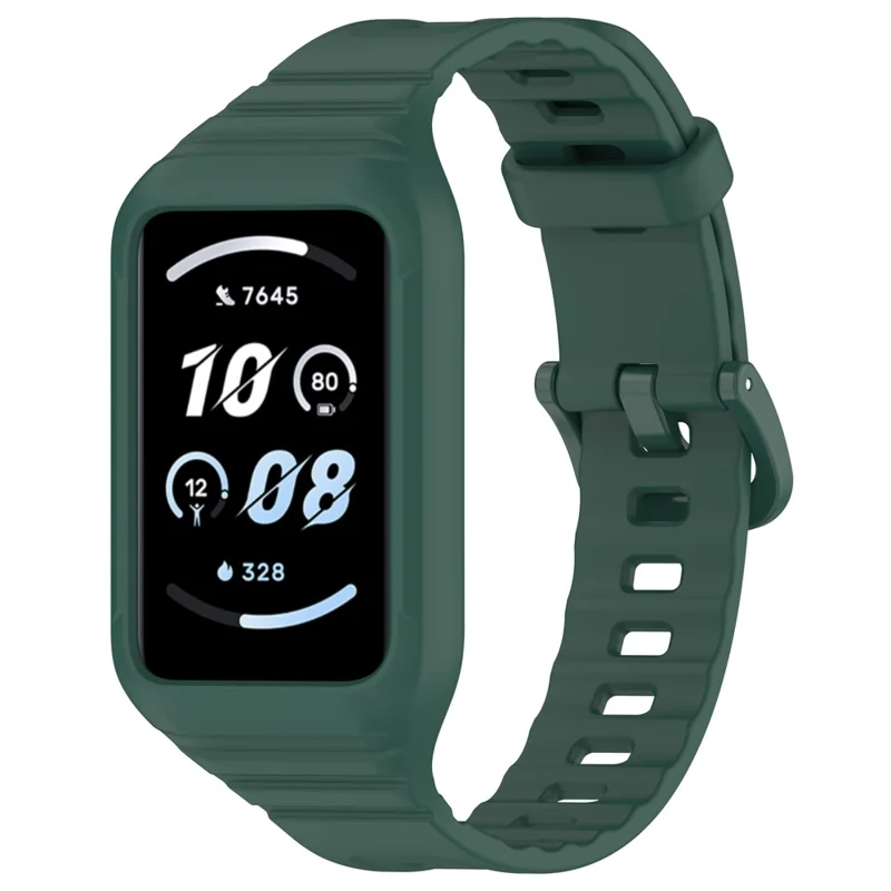 Bracelet For Honor Band 10 / 9 avec Boîtier Intégré, Bracelet en Silicone avec Boucle à Épingle de Montre - Vert Minuit