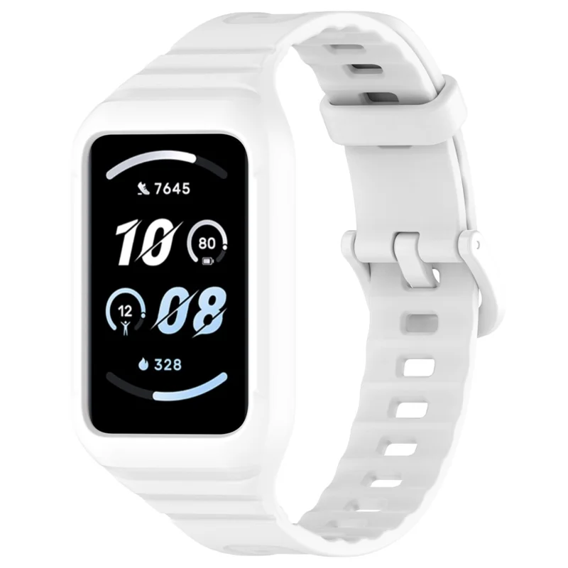 For Honor Band 10 / 9 Integrated Silicone Strap with Watch Case Pin Buckle Design Watch Band - White